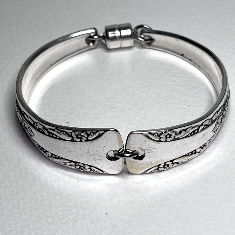 Handmade Vintage Silver Plated Spoon Bracelet Upcycled Flatware Magnetic Clasp